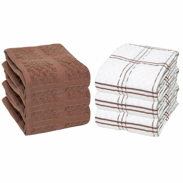 Monarch Brands Premier Kitchen Towels, Popcorn Pattern - Brown, 6PK P-SC-KT6-PCBRN
